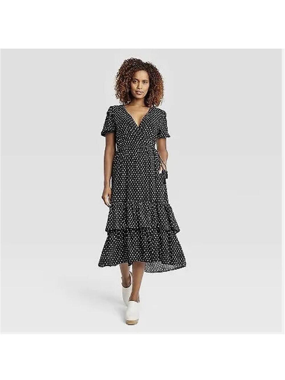 Knox Rose Polka Dot Wrap Dress Cottagecore Prairie Tiered Ruffle Puff Sleeve